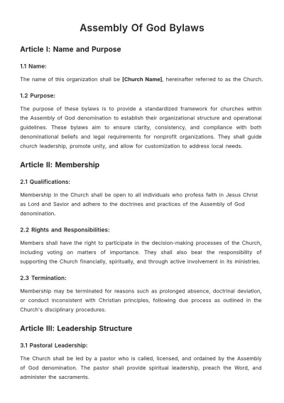 Free Assembly Of God Bylaws Template to Edit Online