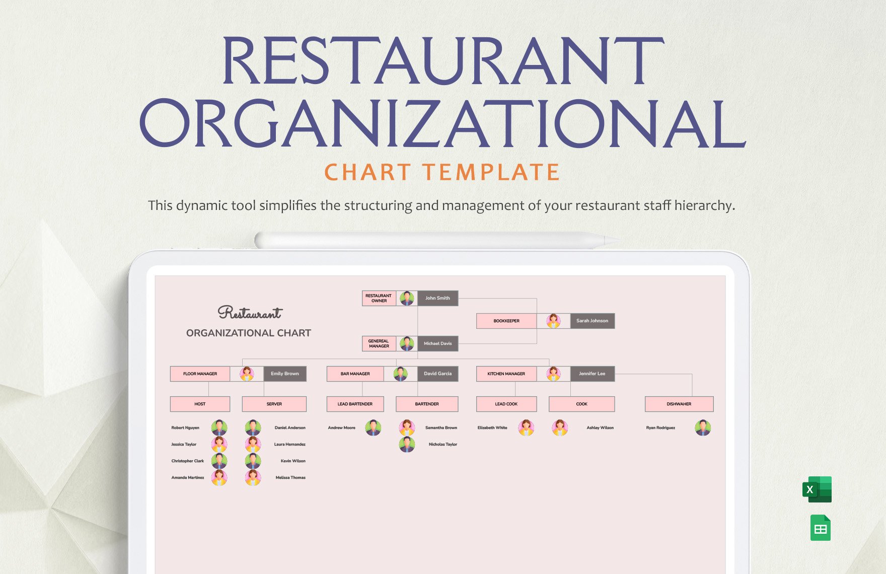 Restaurant Organizational Chart Template in Excel, Google Sheets