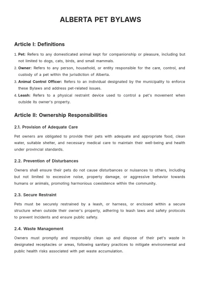 Free Alberta Pet Bylaws Template to Edit Online
