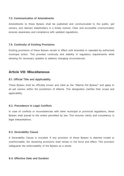 Free Alberta Pet Bylaws Template to Edit Online
