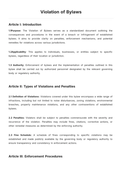 Free Violation Of Bylaws Template to Edit Online
