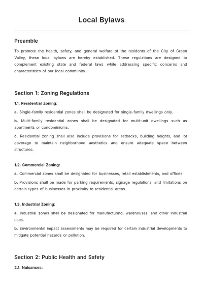 Free Local Bylaws Template to Edit Online