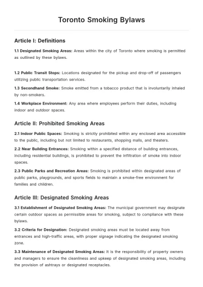 Free Toronto Smoking Bylaws Template to Edit Online