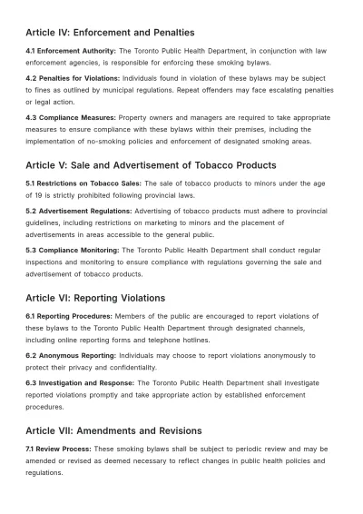 Free Toronto Smoking Bylaws Template to Edit Online