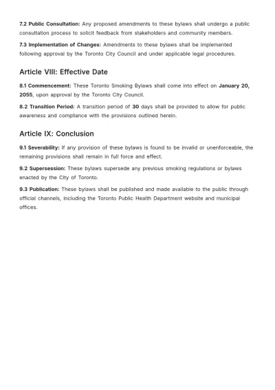 Free Toronto Smoking Bylaws Template to Edit Online