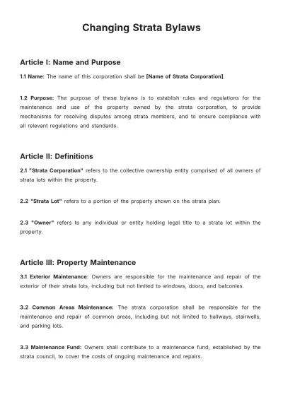 Free Changing Strata Bylaws Template to Edit Online
