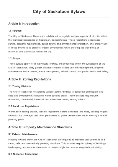 Free City Of Saskatoon Bylaws Template to Edit Online