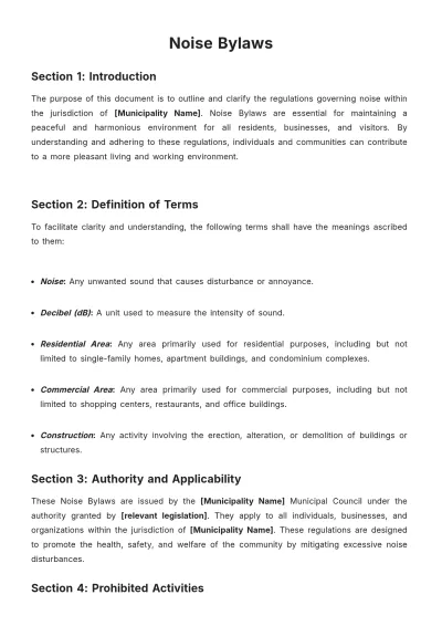 Free Noise Bylaws Template to Edit Online