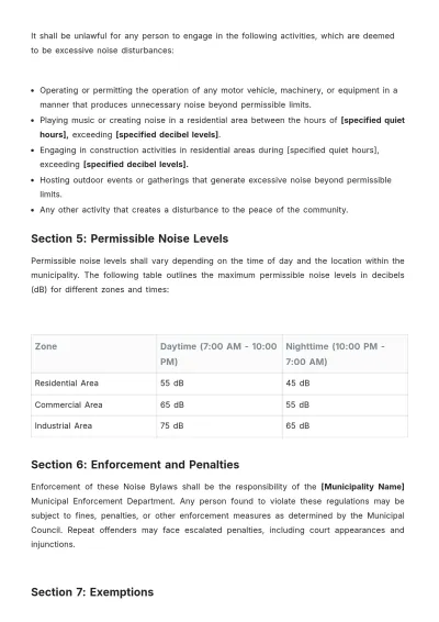 Free Noise Bylaws Template to Edit Online