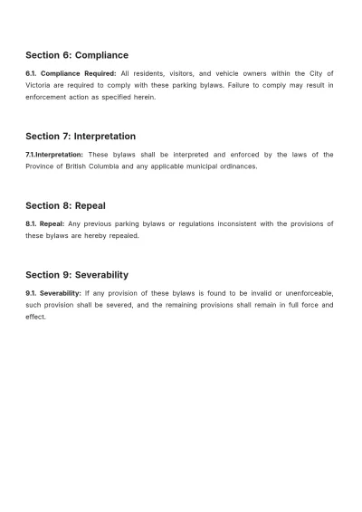 Free City Of Victoria Parking Bylaws Template to Edit Online
