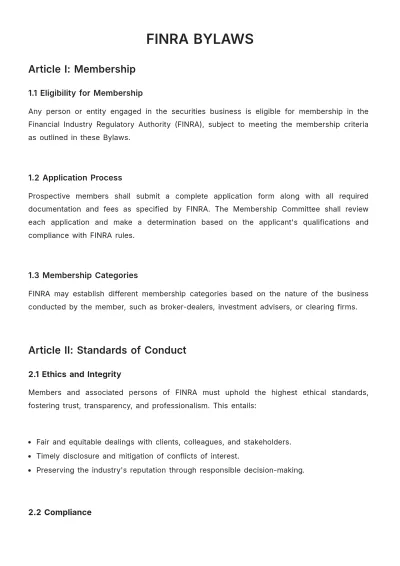 Free Finra Bylaws Template to Edit Online