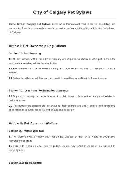 Free City Of Calgary Pet Bylaws Template to Edit Online