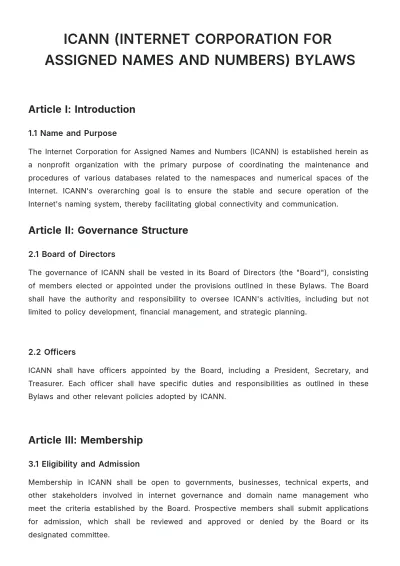 Free Icann (Internet Corporation For Assigned Names And Numbers) Bylaws Template to Edit Online