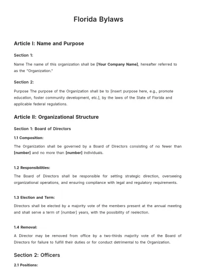 Free Florida Bylaws Template to Edit Online