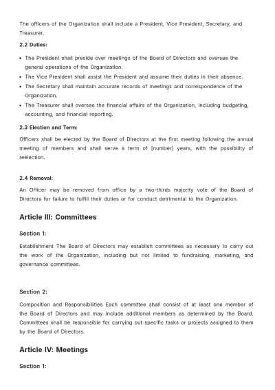Free Florida Bylaws Template to Edit Online