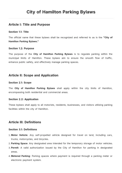Free City Of Hamilton Parking Bylaws Template to Edit Online