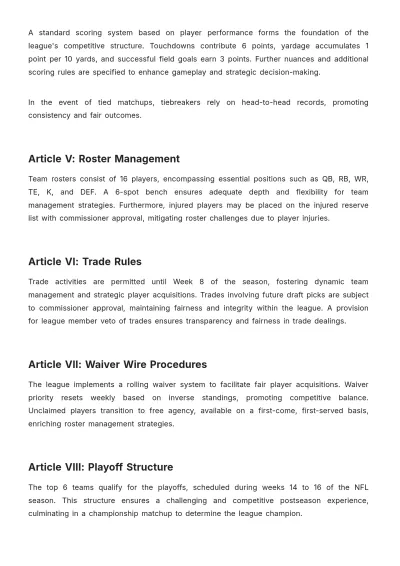 Free Fantasy Football Bylaws Template to Edit Online