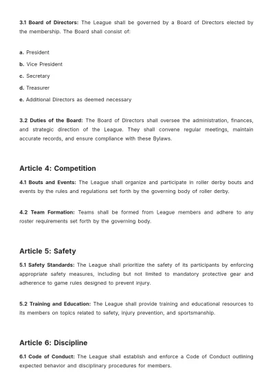Free Roller Derby Bylaws Template to Edit Online