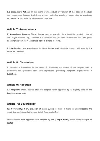Free Roller Derby Bylaws Template to Edit Online