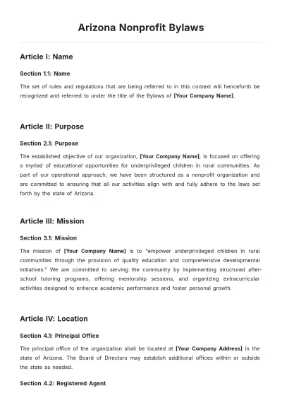 Free Arizona Nonprofit Bylaws Template to Edit Online