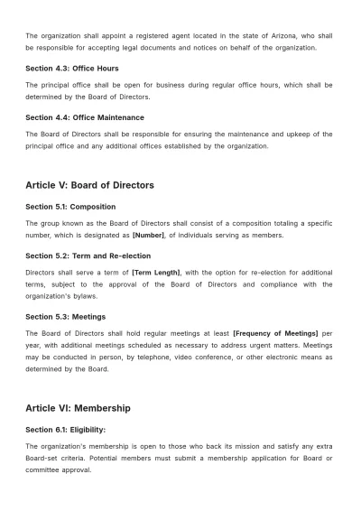 Free Arizona Nonprofit Bylaws Template to Edit Online