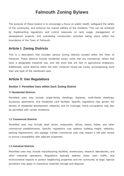 Free Falmouth Zoning Bylaws Template to Edit Online