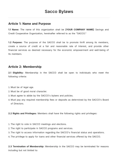 Free Sacco Bylaws Template to Edit Online