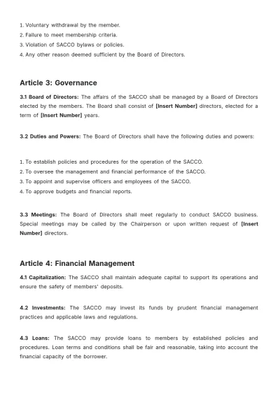 Free Sacco Bylaws Template to Edit Online