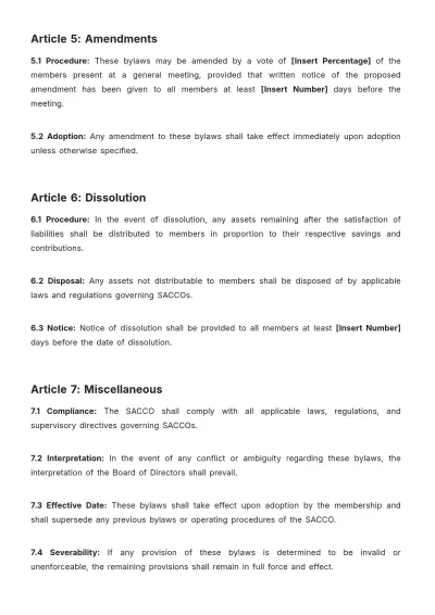Free Sacco Bylaws Template to Edit Online