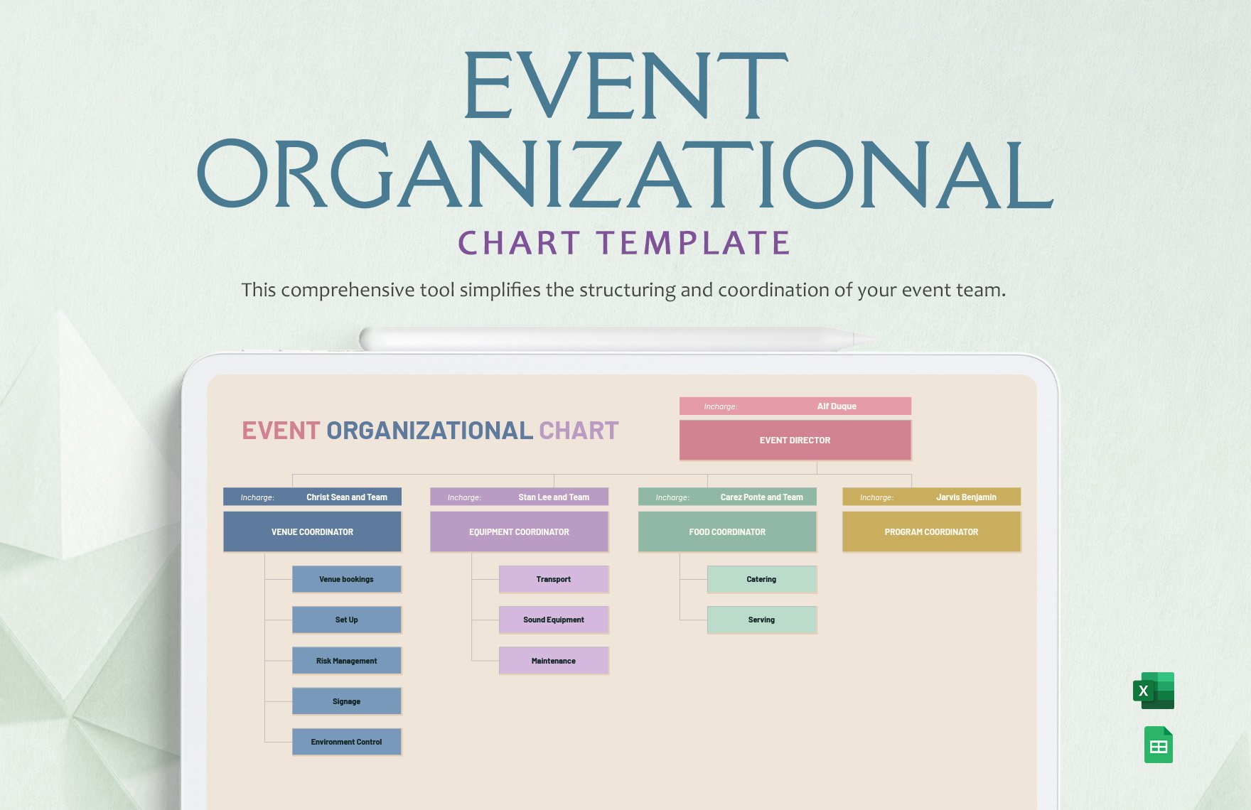 Event Organizational Chart Template in Excel, Google Sheets