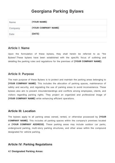 Free Georgiana Parking Bylaws Template to Edit Online