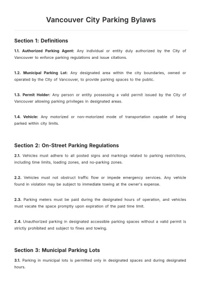 Free Vancouver City Parking Bylaws Template to Edit Online