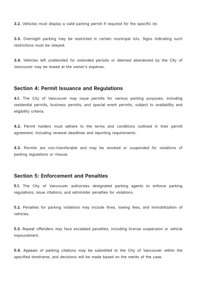 Free Vancouver City Parking Bylaws Template to Edit Online