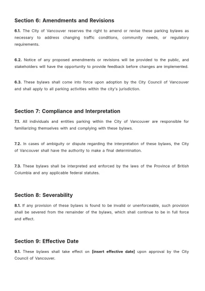 Free Vancouver City Parking Bylaws Template to Edit Online