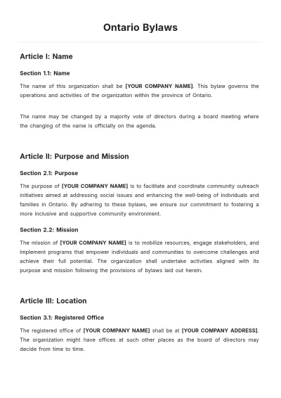 Free Ontario Bylaws Template to Edit Online