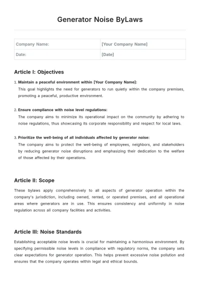 Free Generator Noise Bylaws Template to Edit Online