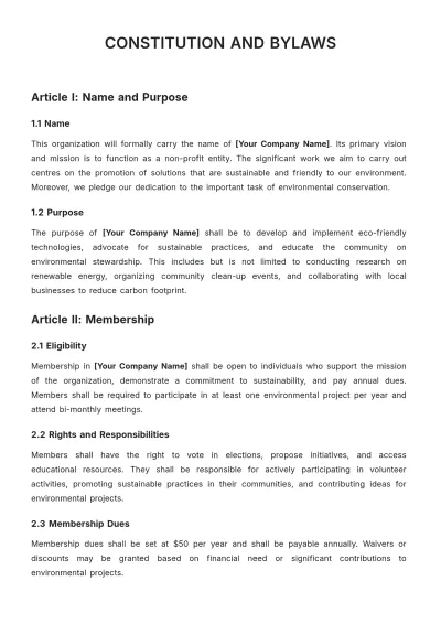 Free Constitution And Bylaws Template to Edit Online