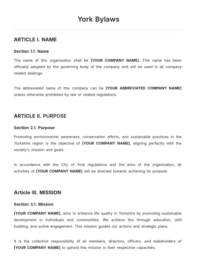 Free York Bylaws Template to Edit Online