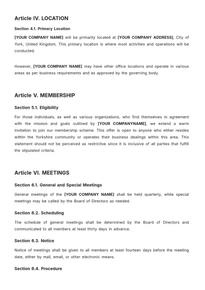 Free York Bylaws Template to Edit Online