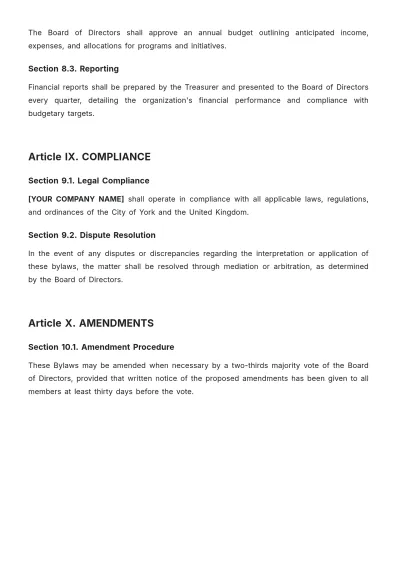 Free York Bylaws Template to Edit Online