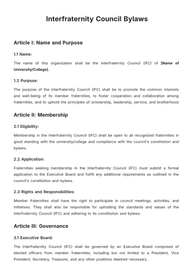 Free Ifc(Interfraternity Council) Bylaws Template to Edit Online