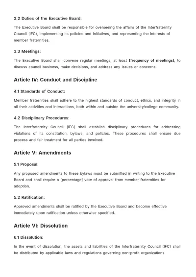 Free Ifc(Interfraternity Council) Bylaws Template to Edit Online