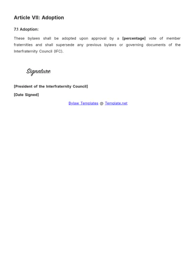 Free Ifc(Interfraternity Council) Bylaws Template to Edit Online