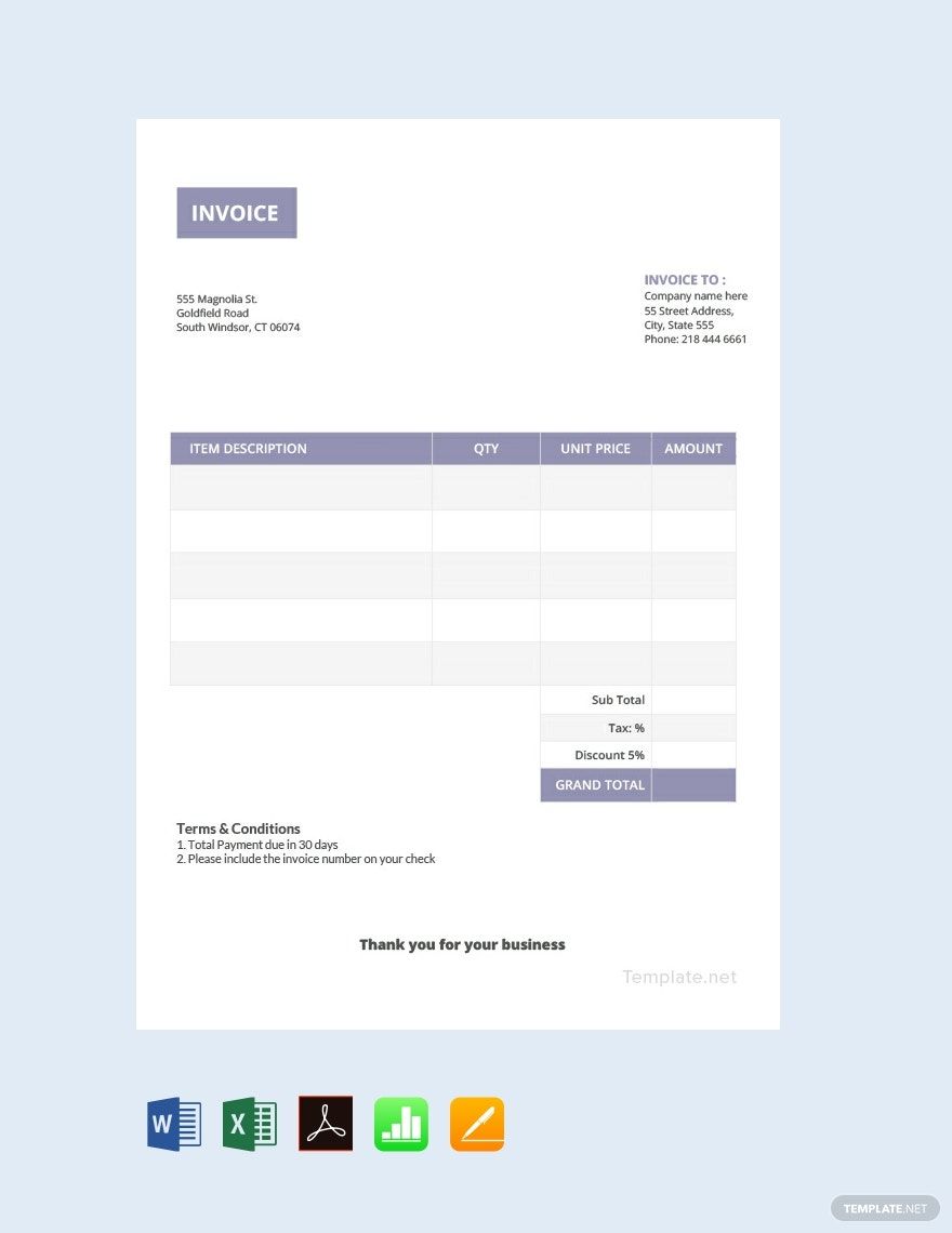 Basic Invoice Template in Google Sheets, Google Docs, Apple Numbers, PDF, Pages, Excel, Word - Download | Template.net