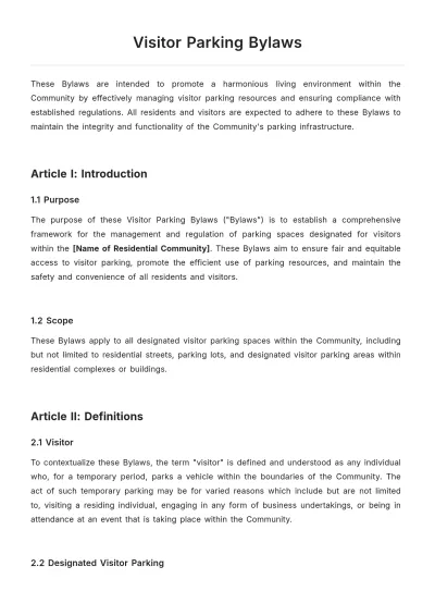 Free Visitor Parking Bylaws Template to Edit Online