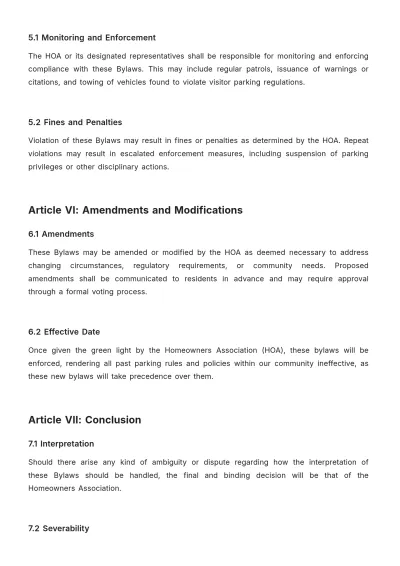Free Visitor Parking Bylaws Template to Edit Online