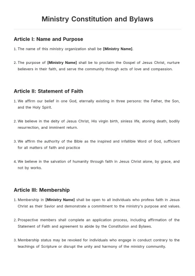 Free Ministry Constitution And Bylaws Template to Edit Online