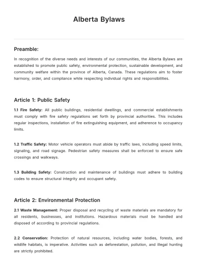 Free Alberta Bylaws Template to Edit Online