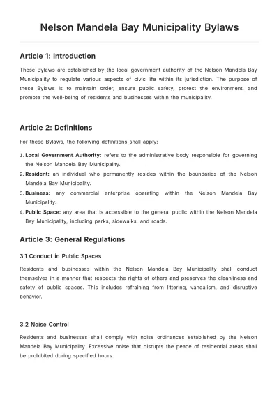 Free Nelson Mandela Bay Municipality Bylaws Template to Edit Online