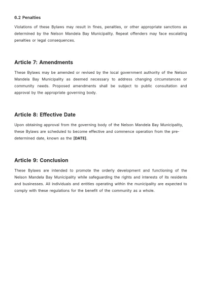 Free Nelson Mandela Bay Municipality Bylaws Template to Edit Online